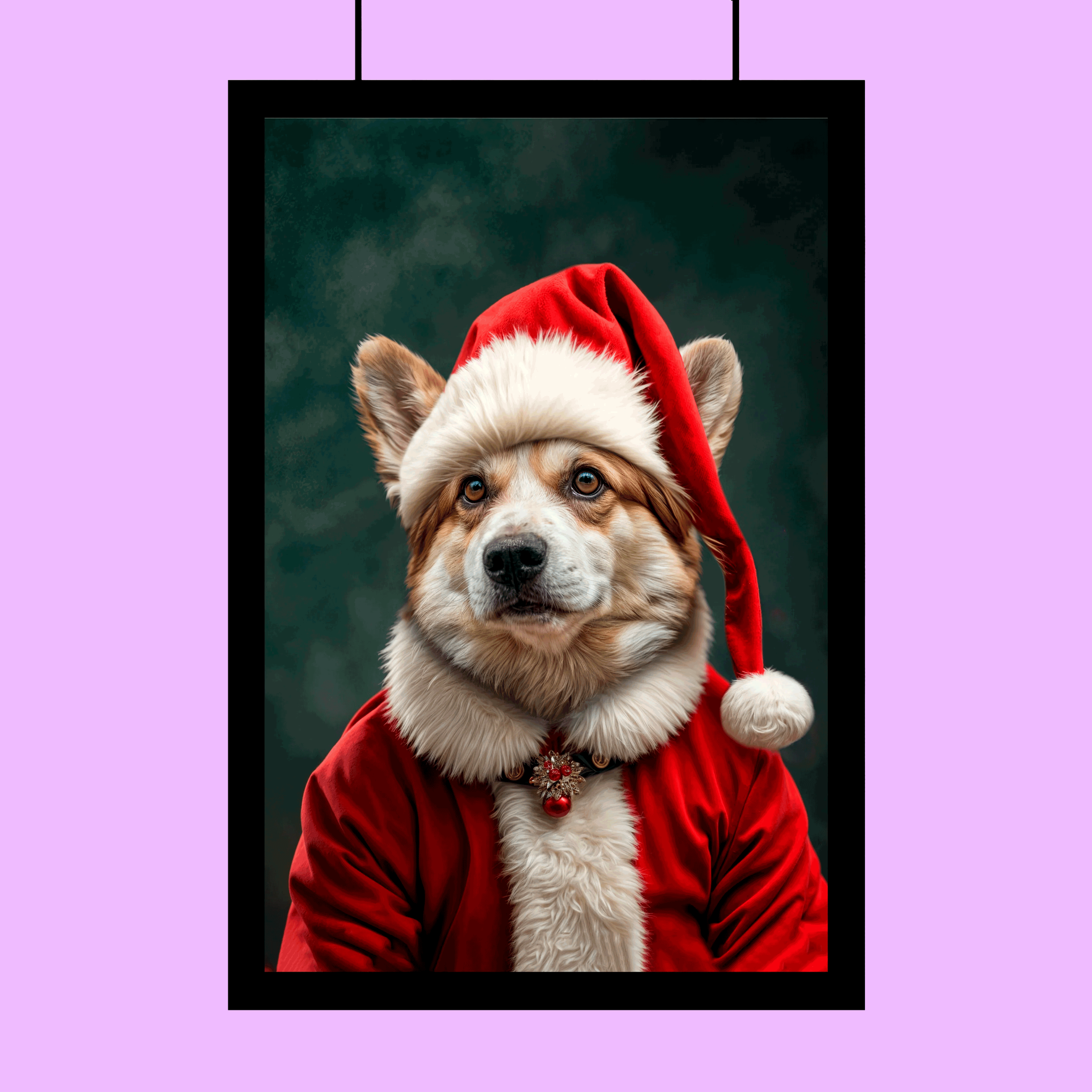 Santa Corgi Christmas Portrait – Festive Custom Pet Art